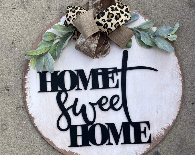 20” Home Sweet home rustic distressed door hanger - layered door hanger - home decor - greenery