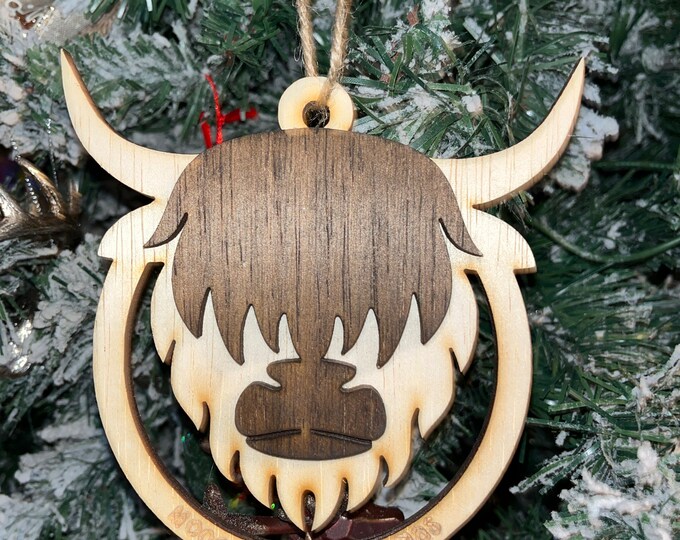 Highland Cow Moooey Christmas  layered Christmas ornament
