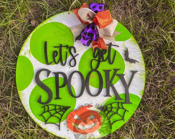 Lets Get Spooky Halloween door hanger | jack-o-lantern spider web | 3d layered door hanger | halloween door hanger