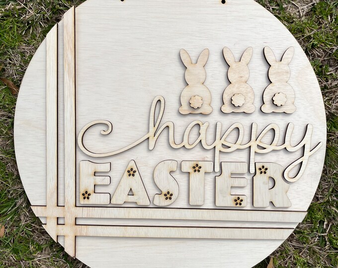 Happy Easter layered unfinished door hanger wood blanks laser cut wood for painting