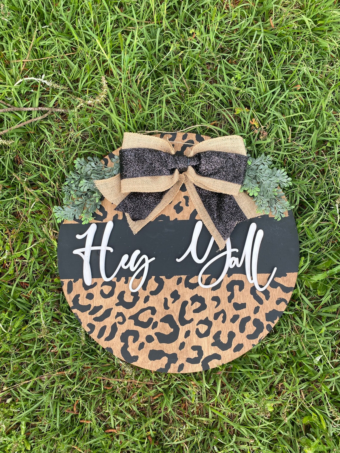 20 Hey Yall Cheetah Print Stained Door Hanger Layered Door Etsy