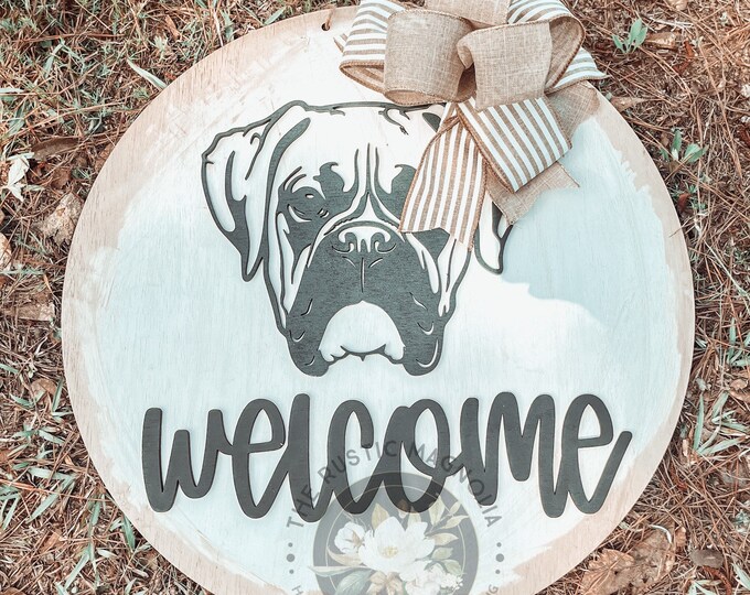 20” Boxer Welcome door hanger  - layered door hanger - home decor - pet door hanger - dog door hanger -