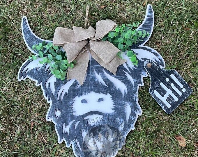 20” highlands cow door hanger - farm animals - layered door hanger - home decor - macrame cow