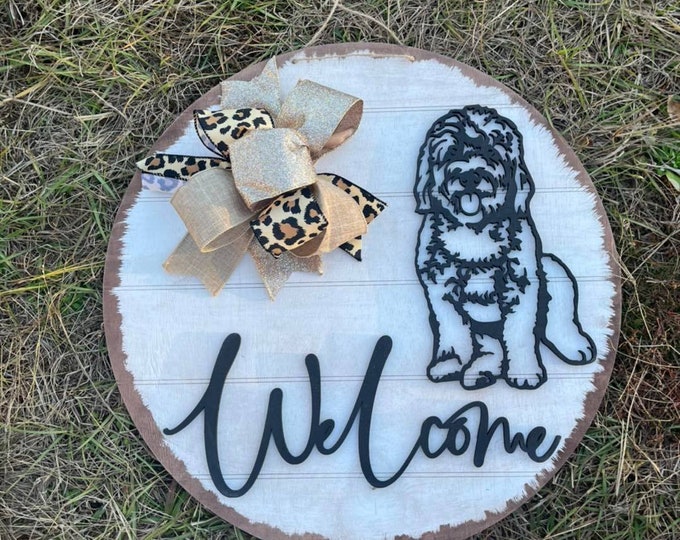 20” doodle face Welcome door hanger  - layered door hanger - home decor - pet door hanger - dog door hanger - Golden doodle - labradoodle