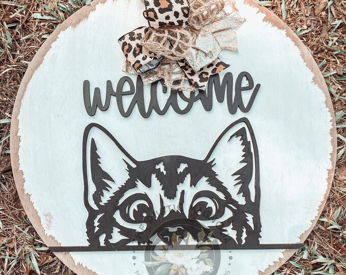 20” cat face Welcome door hanger - layered door hanger  - pet door hanger - cat door hanger