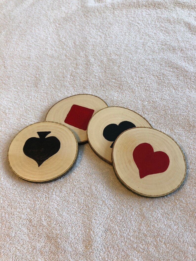 Rustic Poker Coaster Hand Painted Gift for Men Monogrammed Coaster