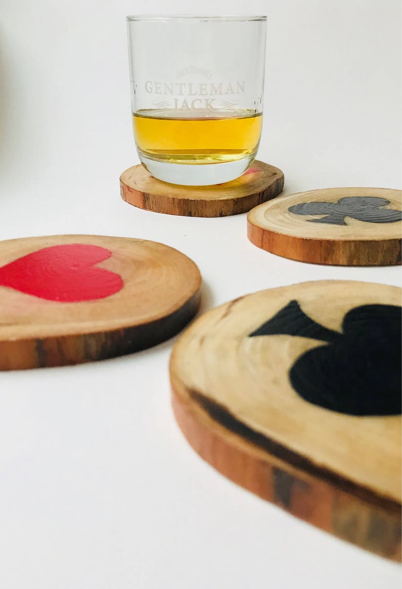 Rustic Poker Coaster Hand Painted Gift for Men Monogrammed Coaster