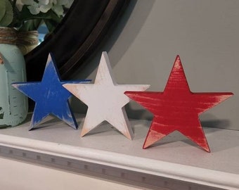 Rustic Wood Star Set, Patriotic July 4th Decor, Tiered Tray Display