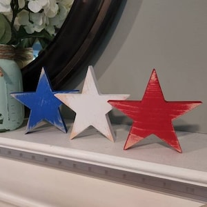 Rustic Country Stars Summer Decor July 4th Decor Wood Star Patriotic Decor Tiered Tray July 4th Primitive Star Coffee Bar Star Shelf Sitter