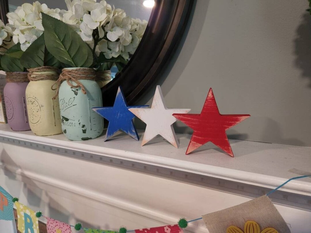 Rustic Wood Star Set, Patriotic July 4th Decor, Tiered Tray Display - Etsy