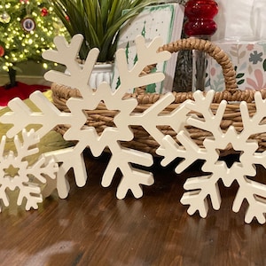 White Wooden Snowflakes, White Snowflake Wood, Wooden Decorations