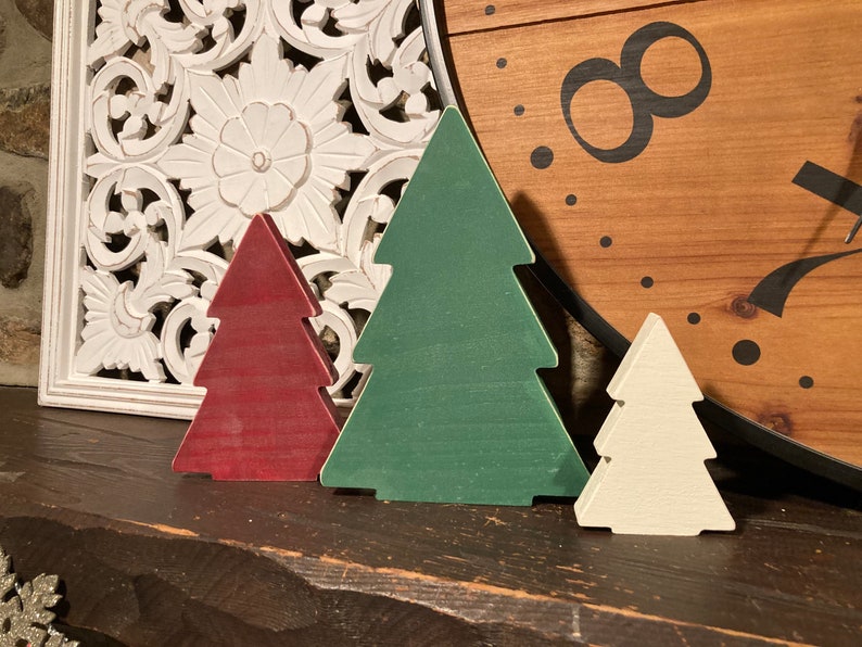 Set of 3 Wooden Christmas Trees Wood Trees Mantle Decor Etsy