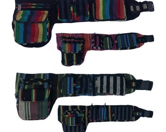 Hippy Waist Cargo Stripe | Multi Bum Bag Festival hip belt travel crossover Adjustable Straps Sachet Womens Men Utility fanny boho 80's bags