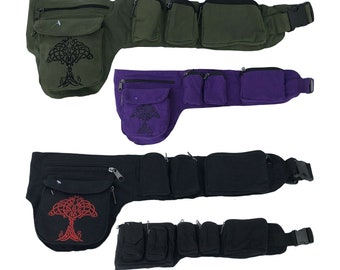 Hippy Waist Cargo Bum Bag | Festival hip belt travel crossover Adjustable Straps Sachet | Womens Men Utility fanny boho fair trade 80's bags