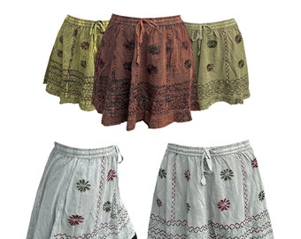 Minirok van rayon met bloemen: elastische taille hippiefestivalkleding