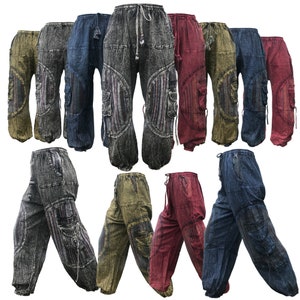 Aztec Patchwork Harem Pants: Stonewash Cotton Hippie Trousers