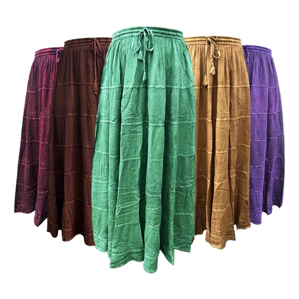 Womens Plain 100% Rayon Long Skirt Elastic Stretch Hippy Waist Gypsy Long Knit Elasticated High Maxi summers Festival 80s 90s Causal Wear