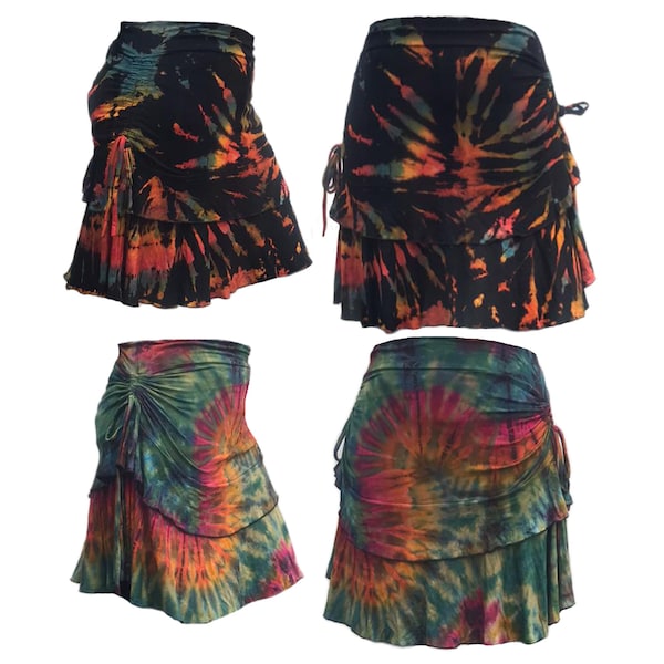 TieDye hippie Skirt womens bohemian Wrap vintage hippy clothing Viscose Boho elastic casual fitted natural tye dye festival Mini Shorts
