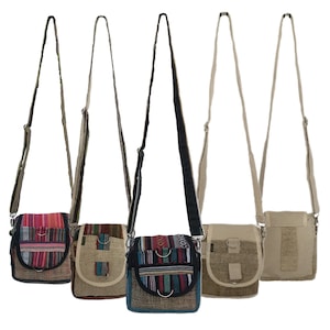 Mini-sac à bandoulière passeport pur chanvre | Boho hippie sac à dos uni Boho Festival respectueux de l'environnement unisexe bio sac de voyage à bandoulière femmes hommes