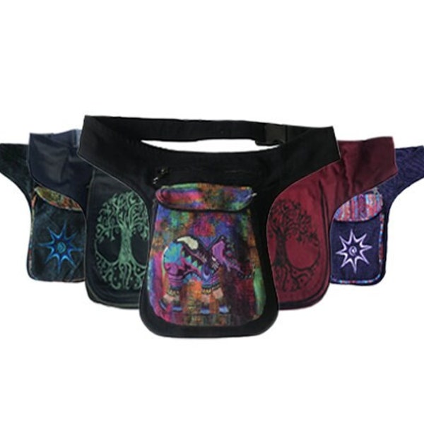 Hippie Waist Elephant Belt Bum Bag travel crossover Adjustable Straps hip Sachet Womens Men Utility fanny Festival boho handmade 80's bags