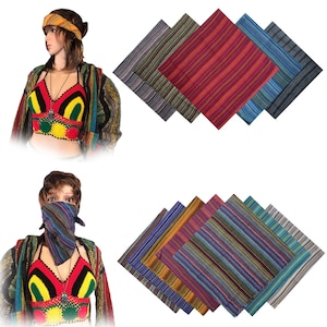 Stripey Bandana Boho Scarf Headband Neck Sciarpa Hippy Wrist wear 100% Cotton for men women handmade black red bohemian face mask
