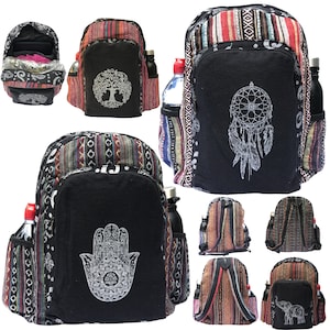 BohoHippie Cotton Backpack DreamCatcher Bohemian Elephant TreeofLife Festival Mandala unisex Rucksack HamsaHand skullTribal Ethnic travelbag