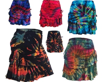 Tie-Dye Mini Skirt: Bohemian Hippie Viscose Wrap Skirt