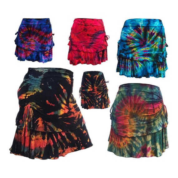 Tie-Dye Mini Skirt: Bohemian Hippie Viscose Wrap Skirt