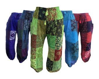 Patchwork Harem Pants: Floral Hippie Cotton Trousers, One Size