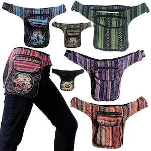 Boho Hippie Bum Bag Festival Waist Belt Pouch Fanny Pack Tribal Cotton Hip Bag Handmade Travel Money Belt Unisex Rave Accessory Crossbody