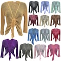 Fishnet Front Tie Knot Shrug | Womens 3/4 Sleeve See Through Open Up Bolero Tops | Summer Beach Fashion Crochet Cropped Lace Mesh Cardigan