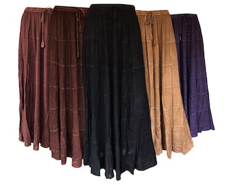 Womens Plain 100% Rayon Long Skirt Elastic Stretch Hippy Waist Gypsy Long Knit Elasticated High Maxi summers Festival 80s 90s Causal Wear