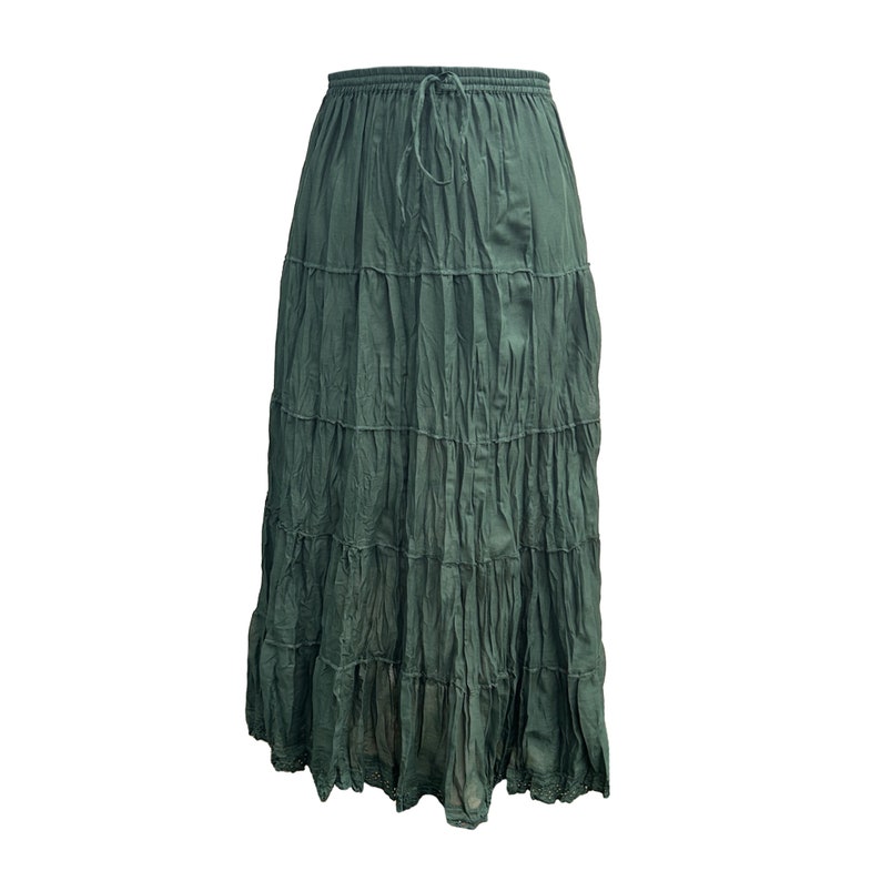 Jupe longue 100 % coton unie blanche pour femme, taille extensible, gitane, longue maille élastique, doublure mi-hauteur, haute, maxi étés, festival des années 80, 90, tenue décontractée DarkGreen