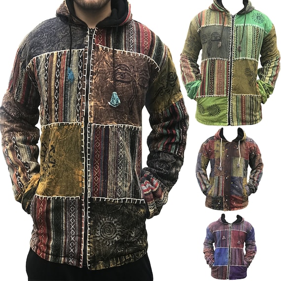 Hippie Patchwork Hooded Winter Jacket Embroidered Ethnic Vintage