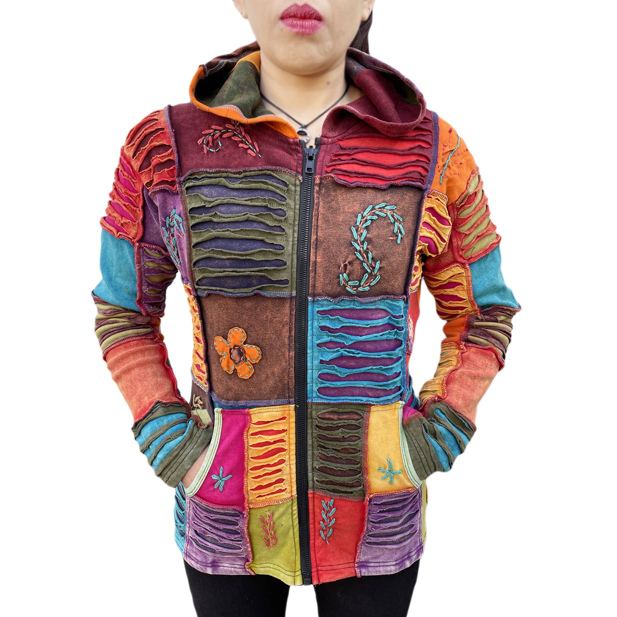 Hippie Patchwork Razor Cut Gypsy Jacket Bohemian Floral Festival 100 Cotton Hoodie Boho Ethnic Festive Summer Handmade Coat Etsy Canada