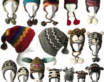 Fuzzy Animal Warm Wool Knit Beanie | Chunky Winter Unisex Women Men Ski Snow Hat | Floral Patchwork Dog Monkey Hats With Fleece Lining
