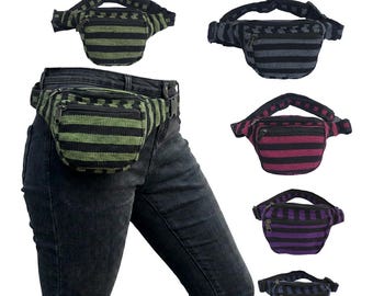 Riñonera hippie a rayas: cinturón de algodón para festivales