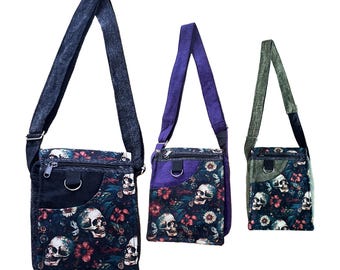 Pure Hemp Hippie Boho Passport Shoulder Multi-coloured MiniBag Skull rucksack Bohemian Festival Unisex Organic Shoulder Women Men Travel Bag