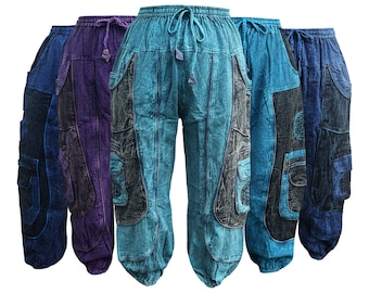 Azteken Stonewash Patchwork Haremshose: Hippie Baggy Baumwollhose