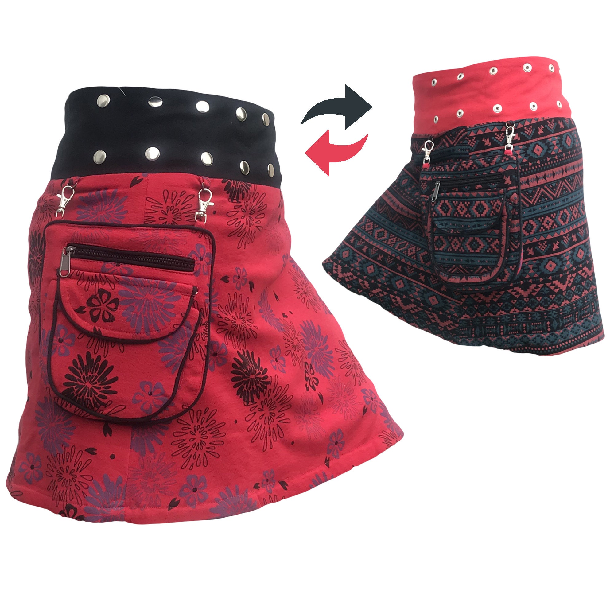 Hippie Skirt Reversible Bohemian Wrap Boho Vintage Mini