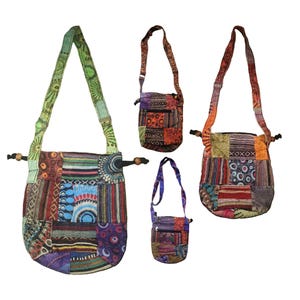 Boho Patchwork Crossbody Bag Handmade Colorful Hippie Festival Shoulder Purse, 100% Cotton Ethnic Embroidered, Unique Bohemian Gift for Her