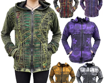 Embroidered Floral Razor Cut Hoodie: Bohemian Cotton Festival Jacket
