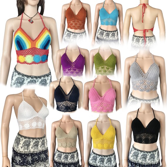 Sexy Crochet Bikini Two-Piece Set: Halter Bra Tie Top With Knitted