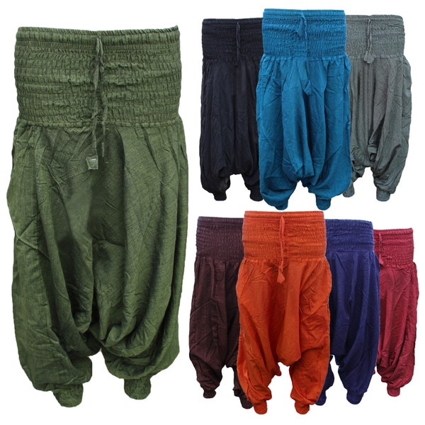 Hippie Trousers Womens Gypsy Hippy Harem Baggy Plain yoga Cotton  Pants boho wide stretch waist