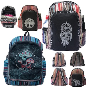 Mochila de algodón bohemia: mochila de festival con compartimento para portátil