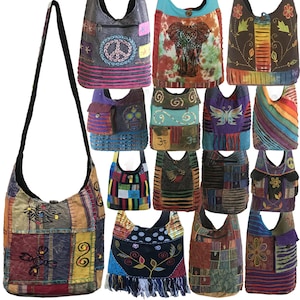 Bandoulière hippie fait main sur le côté | Sac à main fourre-tout Boho pour homme et femme de voyage en banjara gypsy | Sacs fourre-tout style festival en coton bohème des années 80
