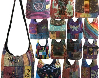 Hippie handgemaakte zij Crossbody schoudertas | Boho heren dames reizen zigeuner banjara Tote handtas | Boho Katoen Jaren '80 Festival Satcheltassen