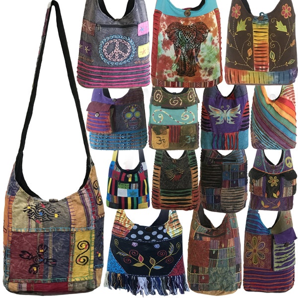 Hippy Handmade Side Crossbody Shoulder Bag | Bohemian Mens Womens Travel gypsy banjara Tote Handbag | Boho Cotton 80s Festival Satchel Bags