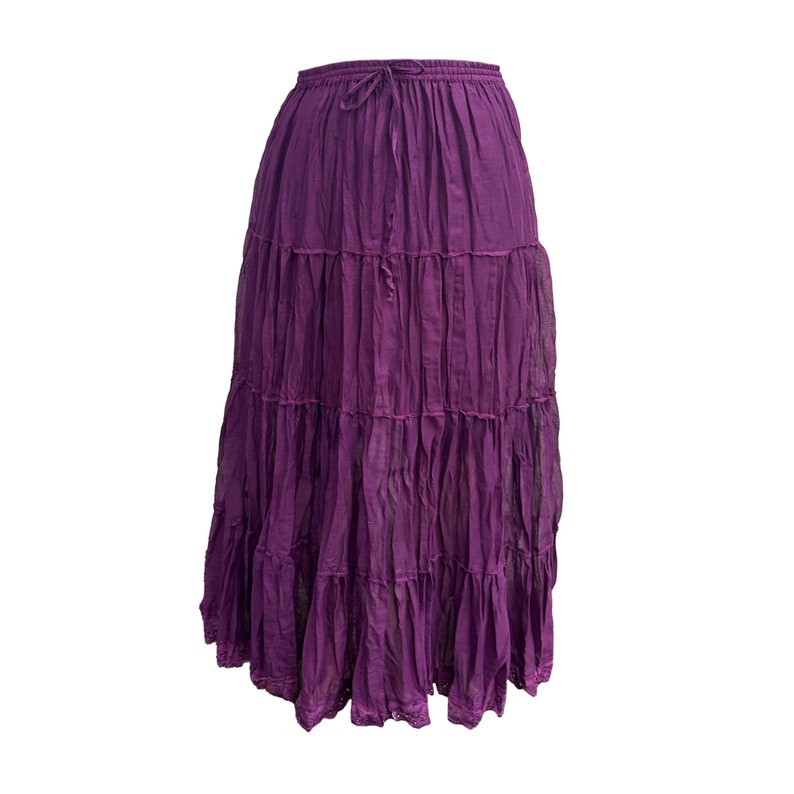 Jupe longue 100 % coton unie blanche pour femme, taille extensible, gitane, longue maille élastique, doublure mi-hauteur, haute, maxi étés, festival des années 80, 90, tenue décontractée Purple
