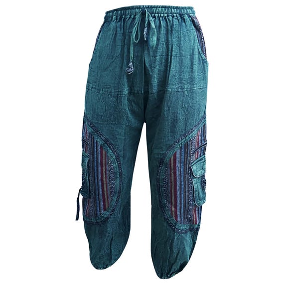 Aztec Patchwork Trousers Stonewash Hippie Pants Mens Womens
